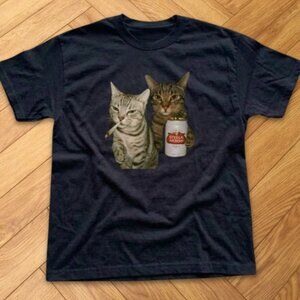 Funny Drinking Cats Graphic T Shirt Black Meme Cat Beer Humor Tee
